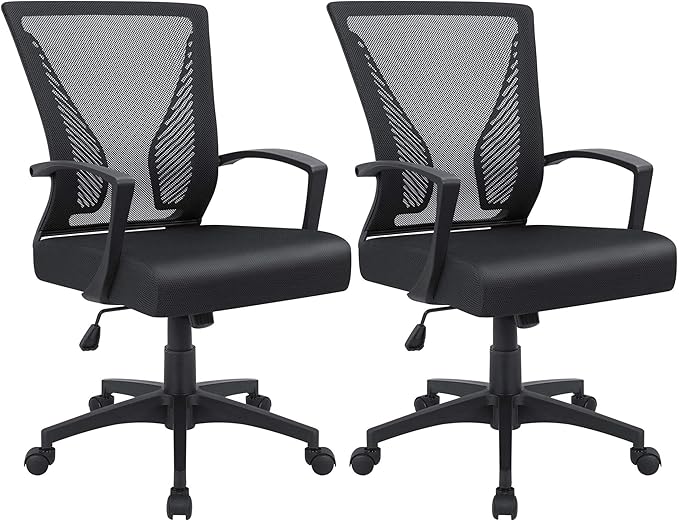 Furmax Office Chair Ergonomic Computer Desk Mesh Chair Mid Back Swivel Lumbar Support with Armrest (2, Black)