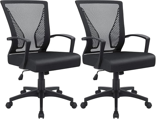 Furmax Office Chair Ergonomic Computer Desk Mesh Chair Mid Back Swivel Lumbar Support with Armrest (2, Black)