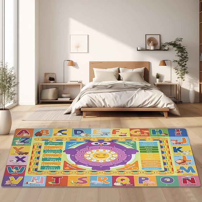 ABC Alphabet Rugs for Kids Toddler, Baby Play Mat for Floor, ABC Carpet for Playroom, Alphabet, Numbers, and Shapes Activity Educational Non Slip Floor Mats for Children Bedroom (40"x60")