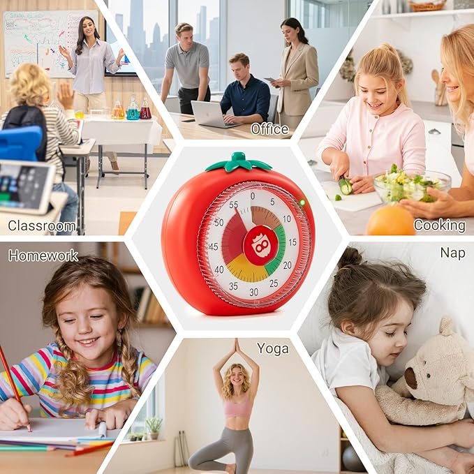 Timer for Kids, 60-Minute Countdown Visual Timer for Classroom Office Kitchen, Desk Timers Kids Time Management Tools for ADHD Focus, 4-Color Zone Pattern Pomodoro Timers