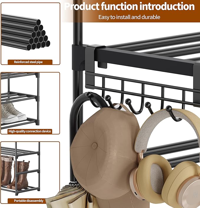 Metal Shoe Rack - 5-Tier Shoe Organizer with Adjustable Shelf Height, Sturdy Shoe Storage Shelf, Perfect for Front Door Entrance, Closet & Entryway, Easy to Assemble, DIY Layering Options (L - 5 Tier)