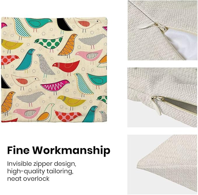 BETGINY Boho Pillow Covers 18 x 18 Inch Pack of 2, Mid Century Colorful Geometric Bird Decorative Throw Pillow Cases Outdoor Linen Farmhouse Modern Cushion Cover for Bedroom Home Sofa Decor