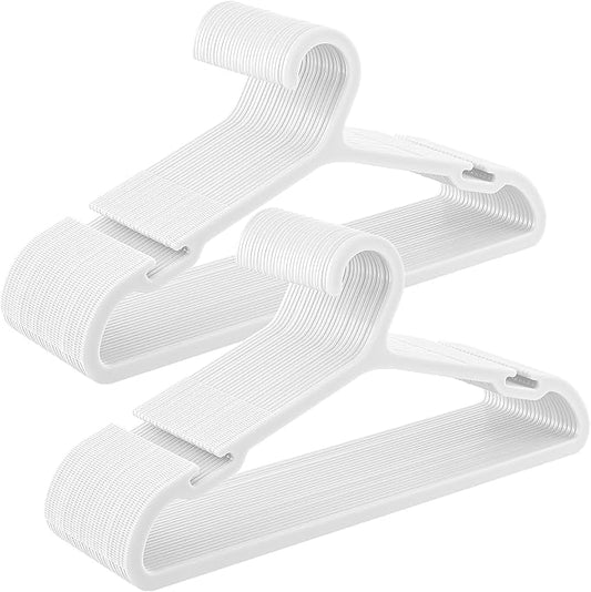 SONGMICS Clothes Hangers, Pack of 50, Plastic Hangers, with Wide Shoulder Notches, Space-Saving Coat Hangers, 16.4 Inches Wide, for Closet, Cloud White UCRP010W01
