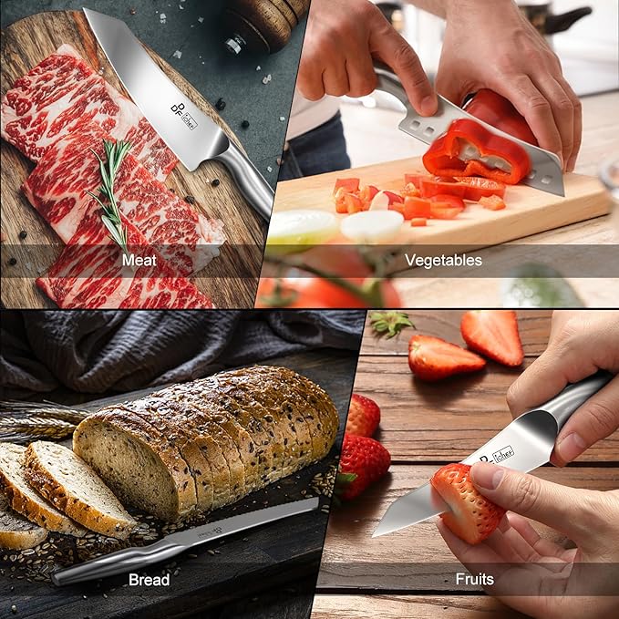 DDF iohEF Knife Set with Knife Strip, 8 Piece Professional Kitchen Knife Set, Japanese High Carbon Stainless Steel Chef Knives Set with Magnetic Knife Holder for Wall