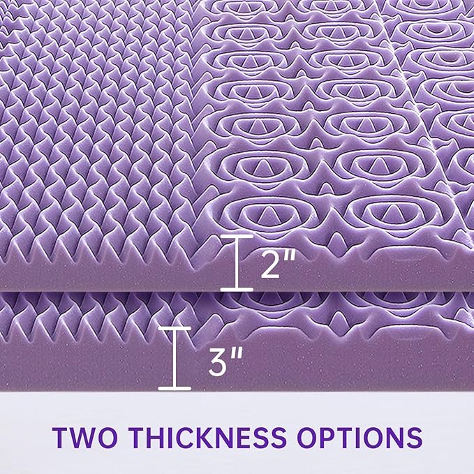 MUXHOMO 3 Inch 7-Zone Twin Mattress Topper, Egg Crate Foam Mattress Topper Twin Size for Back Pain, Lavender Cooling Gel Infused Bed Pad, CertiPUR-US and Oeko-TEX Certification (38"×75")