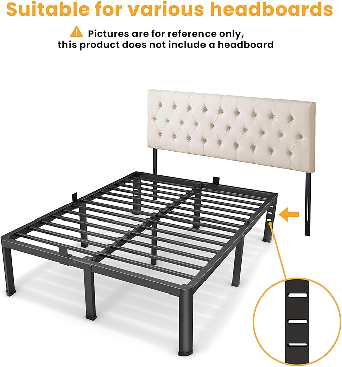 16 Inch King Size Metal Platform Bed Frame with Round Corners, Storage Space Under High Bed Frame-Heavy Duty Steel Slats Support, Noise Free - Easy Assembly - No Box Spring Needed