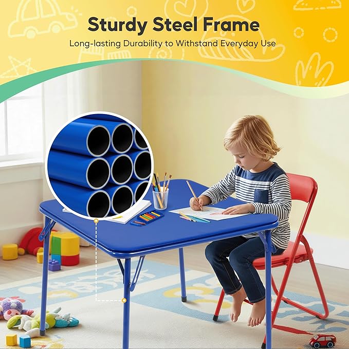 HealSmart Folding Table for Kids, Toddler Table with Padded Top - Foldable, Portable, and Durable Design, Ideal for Playtime, Crafts, and Activities, Compact and Easy Storage Solution, Blue