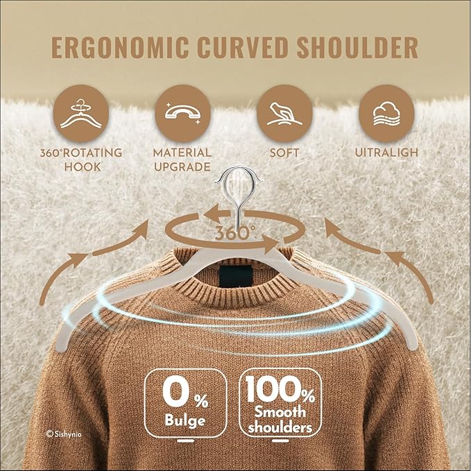 30 Pack Velvet Hangers for Clothes – Non-Slip Slim Flocked Shirt Hangers with 360° Swivel Hook, Space-Saving Felt Hanger for Coats, Sweaters, Tops, Blouses(Beige)