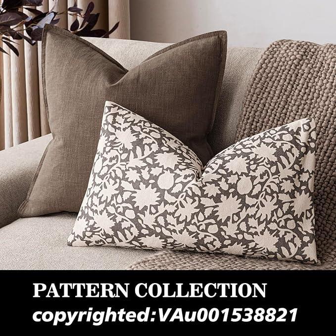 Foindtower Set of 2 Decorative Neutral Floral Throw Pillow Covers Accent Farmhouse Cushion Covers Boho Lumbar Pillowcase for Couch Sofa Bedroom Living Room Home Decor Outdoor,12×20 Inch,Rustic Gray