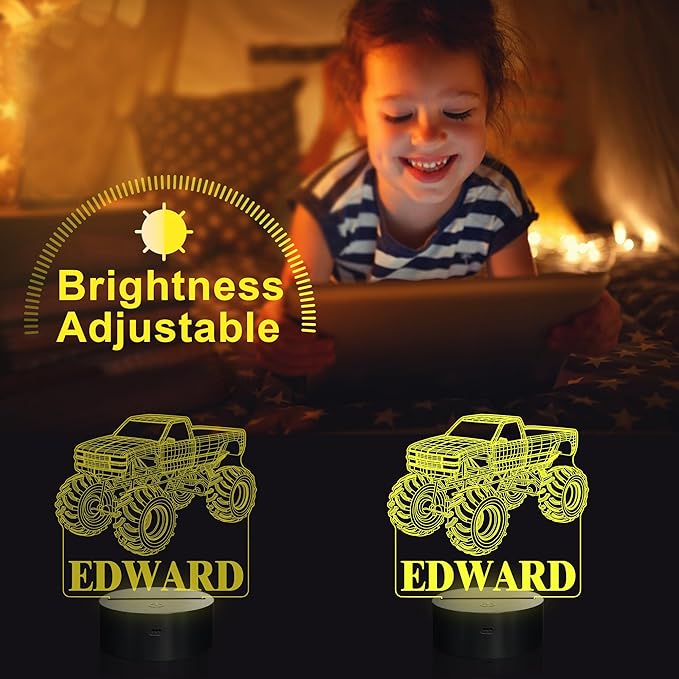 Customize Monster Truck Night Light, 3D Night Lights for Children, Monster Trucks for Boys, 16 LED Colors Changing Lighting, Car Shape Acrylic Lighting Table Desk Bedroom Decoration