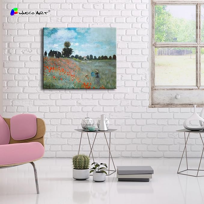 Wieco Art The Poppy Field Near Argenteuil Canvas Prints Wall Art of Claude Monet Famous Oil Paintings Reproduction Classic Landscape Pictures Artwork for Bedroom Decorations