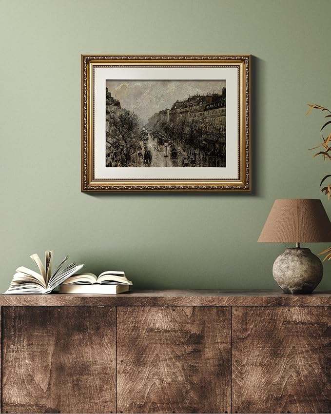 VIYYIEA Gold Framed Wall Art Canvas Print Home Decor for Living Room Classical Cityscape Artwork Wall Decorations Vintage Canvas Prints Parisian Street Bathroom Farmhouse Wall Pictures Office 13x16in