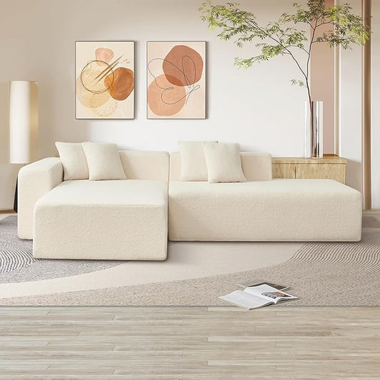 105'' Modular Sectional Couch, Modern L-Shape Sectional Sofa with Chaise Lounge, Comfy Lambswool Fabric Corner Sofa, Upholstered 4 Seater Couches for Living Room, Bedroom, Apartment, Beige