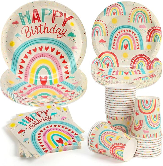 100pcs Birthday Party Disposable Tableware Set Colored Semicircles Pattern for 25 Guest Party Supplies（Include plates，cups and napkins）