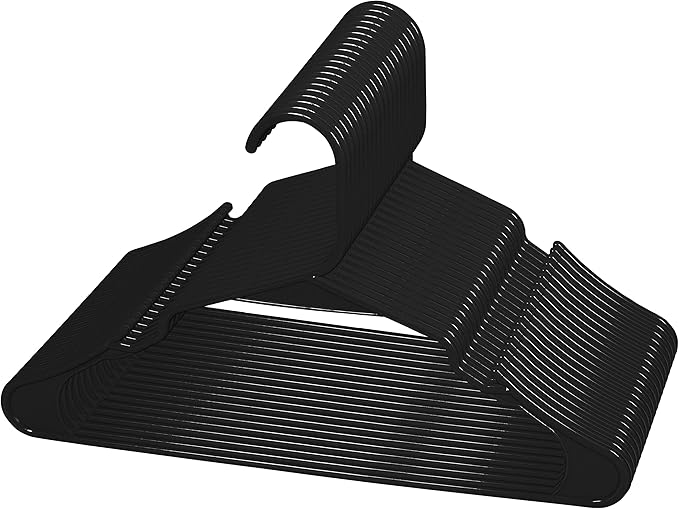 Royale Linens 20 Pack Black Plastic Hangers for Clothes - Heavy Duty Clothes Hanger for Everyday Use - Lightweight & Space Saving Notched Plastic Hangers