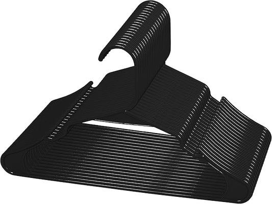 Royale Linens 20 Pack Black Plastic Hangers for Clothes - Heavy Duty Clothes Hanger for Everyday Use - Lightweight & Space Saving Notched Plastic Hangers