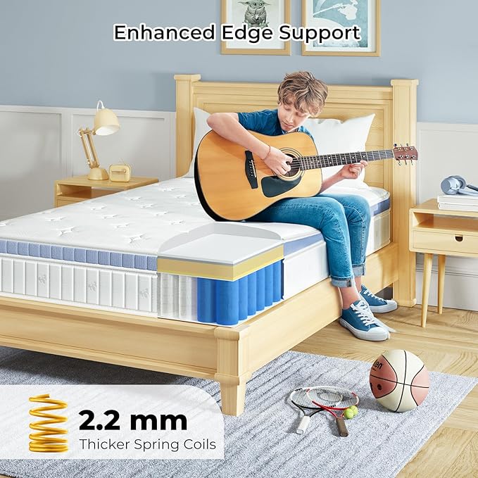 Yaak Twin Mattress 10 Inch, Hybrid Mattress in a Box Twin Size, Individual Pocket Spring Single Bed Mattress with Breathable Memory Foam, Pressure Relief, Medium Firm Twin Size Mattress 75"x39"x10"