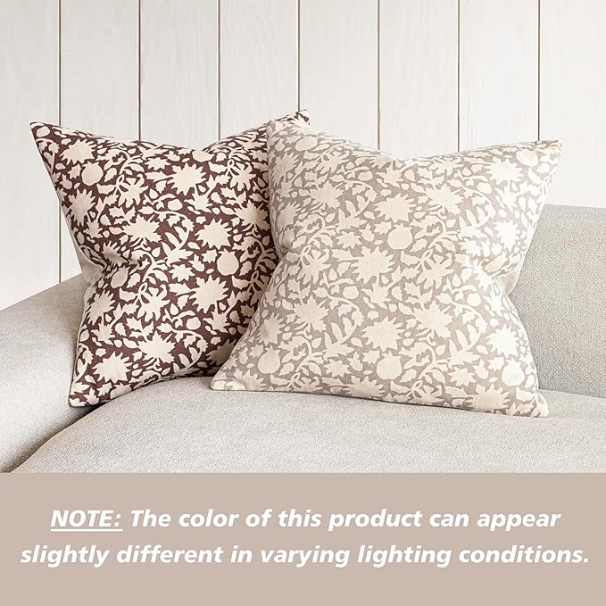 Foindtower Set of 2 Decorative Neutral Floral Throw Pillow Covers Accent Farmhouse Cushion Covers Boho Vintage Pillowcase for Couch Sofa Bedroom Living Room Home Decor Outdoor,24×24 Inch,Ivory Beige