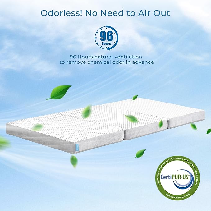Odorless Foldable Mattress Queen 80" x 60" x 4", 4 Inch Folding Foam Mattress with Storage Bag, Trifold Memory Foam Mattress for RV, Guest Bed
