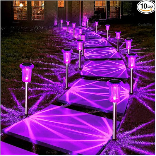 DenicMic Halloween Solar Lights Outdoor 15 Pack Purple LED Waterproof Yard Garden Patio Backyard Pathway Walkway Landscape Lawn Outside Halloween Decorations Outdoor