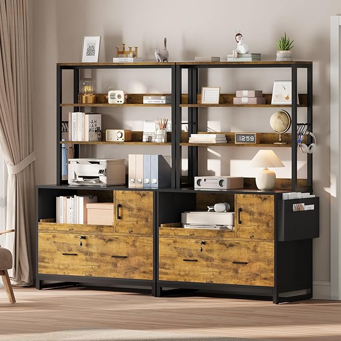 SEDETA File Cabinet with Lock and Sliding Open Storage Shelf, Filing Cabinet Fits Legal/Letter/A4 Size, File Cabinets for Home Office with Adjustable Storage Shelf and Hook, Rustic Brown