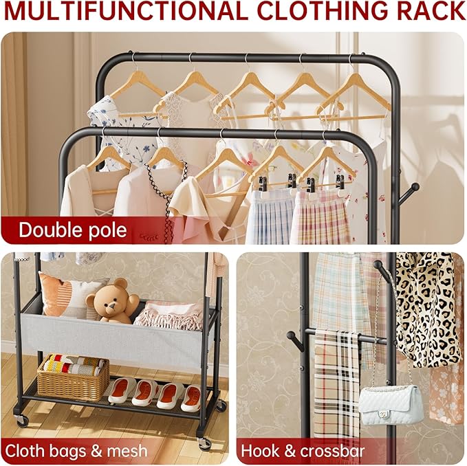 SINGAYE Clothes Garment Coat Rack Drying Clothing Racks Metal Freestanding for Hanging Clothes Portable Closet for Laundry Bedroom Black