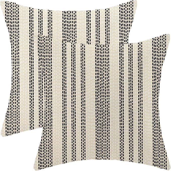 Boho Pillow Covers 18x18 Pack of 2 Black Polka Dot Stripe Decorative Throw Pillow Covers Bohemian Abstract Modern Decor Pillowcase Farmhouse Linen Cushion Case for Sofa Couch,Outdoor Decoration
