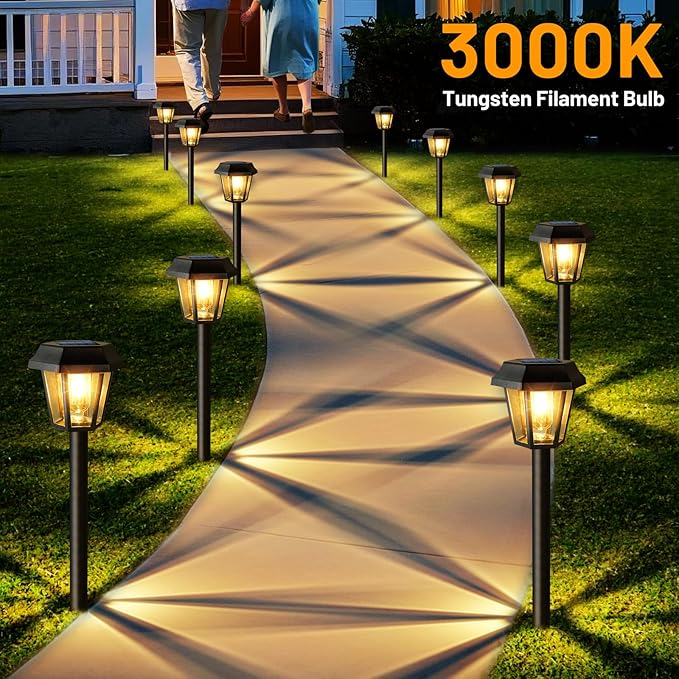 Solar Pathway Lights Outdoor 8 Pack Solar Lights Outdoor Waterproof with 3000K Tungsten Filament Bulb, Decor Driveway Lighting for Yard Garden Landscape Walkway Path Lawn Father's Day (Warm White)