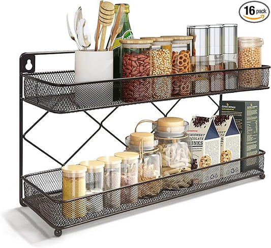 2 Tier Metal Kitchen Counter-top or Wall Mount Spice Rack, Jars Storage Organizer, Cabinet Holder, spice seasoning organizer for Partry (Bronze)