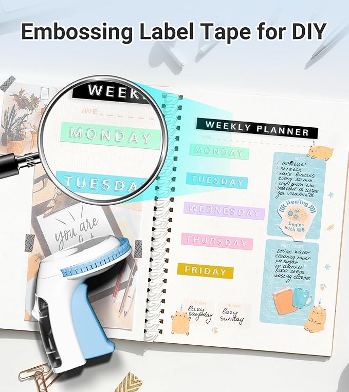 Manual 3D Label Maker Embossing, Vintage Embossed Label Maker Machine with Tapes, Embosser Labeler with 10 Rolls Embossing Label Tapes for Home Kitchen Office School, DIY & Crafting