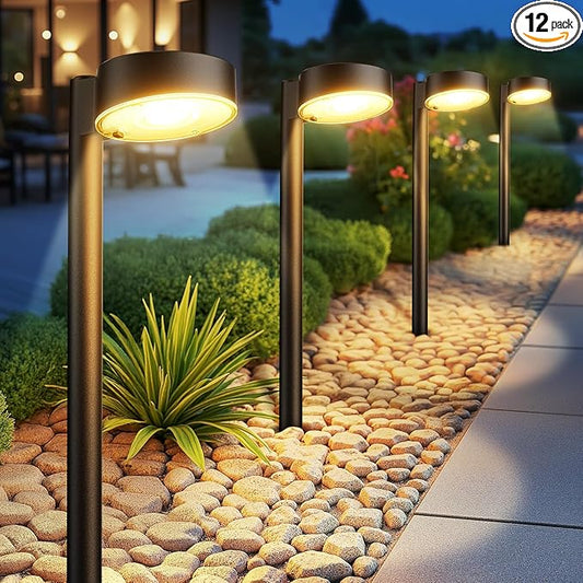 12 Pack Solar Pathway Lights Outdoor, 12 Brighter LED Solar Lights Outdoor Waterproof, Up to 12 Hrs Modern Solar Powered Path Light for Yard Garden Walkway Driveway