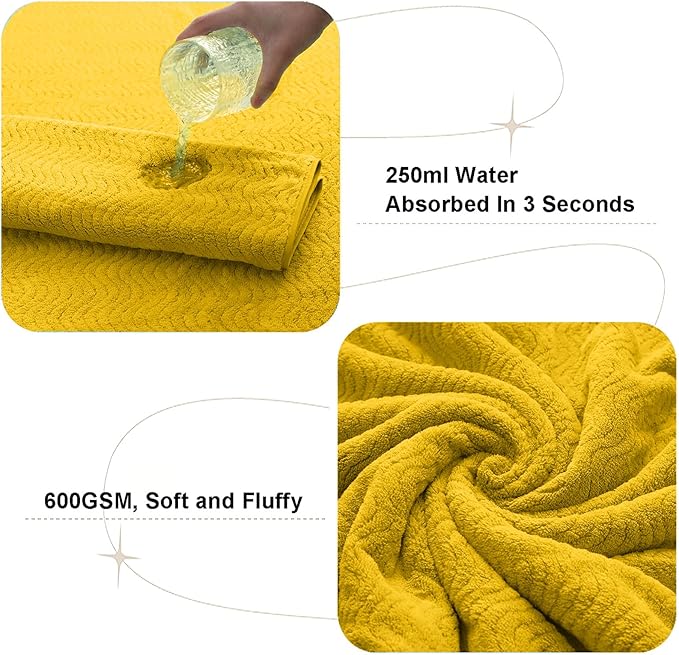Bath Towel Set of 4, Extra Large Towels Oversized 35x70 Inch Shower Bathroom Towels Highly Absorbent Quick Dry Towel Textured Soft Bath Sheet Towels Set for Bathroom Hotel SPA Fitness Camping (Yellow)