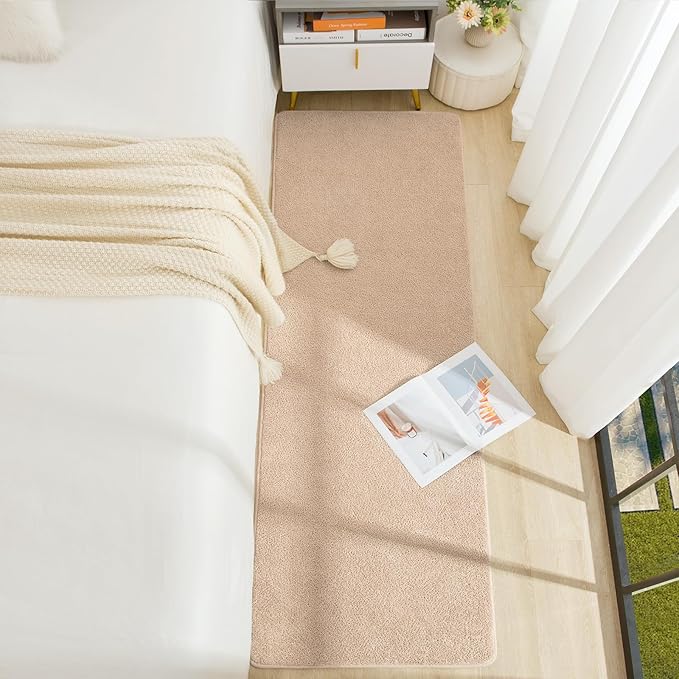 Soft Runner Rugs for Bedroom 2x6, Non Slip Runners for Hallway Kitchen Laundry Dorm Washable, Minimalist Low Pile Long Rugs for Boys Men Girls Kids, Beige