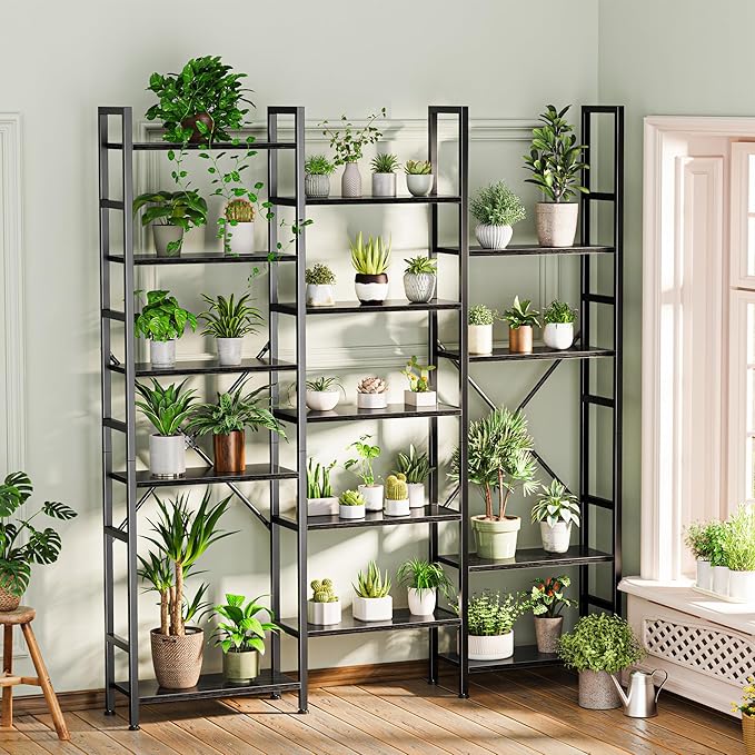 SUPERJARE Triple 6 Tier Bookshelf, Bookcase with 17 Open Display Shelves, Wide Book Shelf Book Case for Home & Office, Black