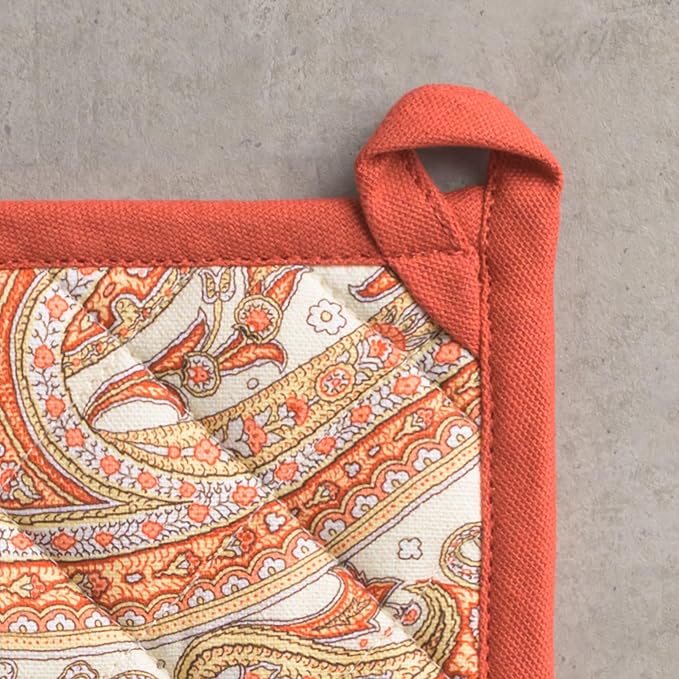 Maison d' Hermine Pot Holders 100% Cotton Heat Resistant Potholders 8" x 8" Hot Pads with Loop for Thanksgiving Christmas Decorations BBQ Cooking Baking Handling Hot Pans (Pack of 1, Kashmir Paisley)