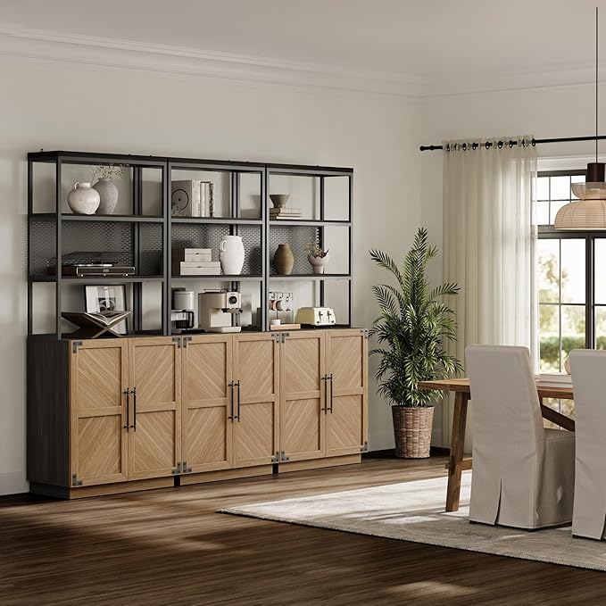 SICOTAS Book Shelf Bookcases with Storage - 75.3” Tall Book Shelves Case 5 Tier Large Modern Bookshelf Case with Door, Farmhouse Standing Display Cabinet for Living Room, Home Office, Study Room(2PCS)