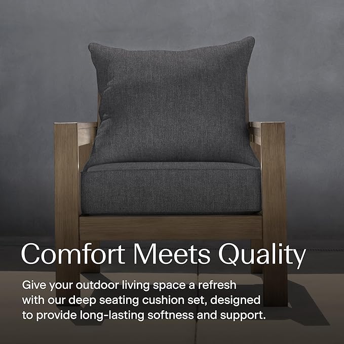 Honeycomb Outdoor Deep Seat, 24 x 23, Textured Solid Charcoal Grey Chair Cushion for Patio Furniture