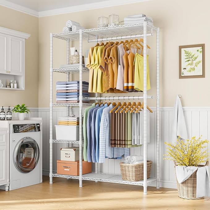 Ulif F2 Clothes Rack, 5 Tiers Heavy Duty Garment Rack for Bedroom, Freestanding Adjustable Closet Storage Organizer, 45" W x 14.5" D x 78.3" H, Load 630lbs, White