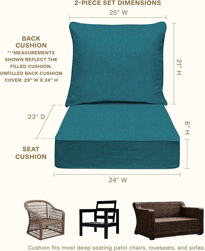 Honeycomb Outdoor Deep Seat, 24 x 23, Textured Solid Teal Chair Cushion for Patio Furniture