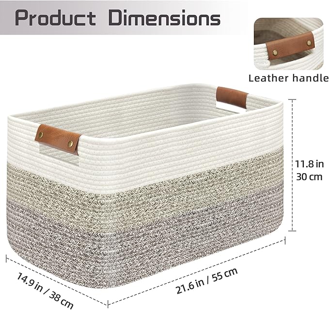 Large Collapsible Laundry Basket, Clothes Hamper for Blanket, Toy, Towels, Woven Baskets for Storage, Nursery Home Decor Living room 21.6" x 15" x 11.8", Gradient Brown