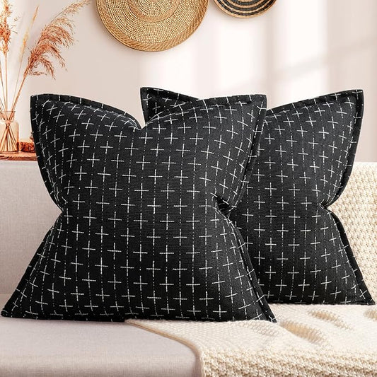 ZWJD Pillow Covers 26x26 Set of 2 Soft Polyester Textured Pillow Covers with Stylish Flange Edge Cozy Farmhouse Throw Pillows for Couch Bed Sofa Living Room