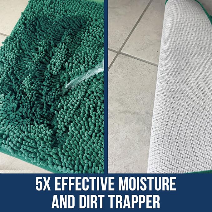 Muddy Mat Chenille Bathroom Rugs Quick Dry Microfiber Mats Non Slip Washable, Extra Thick, Soft and Highly Absorbent Bath Mats for Bathroom, Kitchen, and Shower Floor - Seafoam Green Large 35"X24"