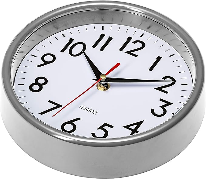 Bernhard Products Silver Wall Clock 8" Silent Non-Ticking Quality Quartz Battery Operated Clock for Home Kitchen Bedroom Bathroom Classroom Nursery Room Easy to Read