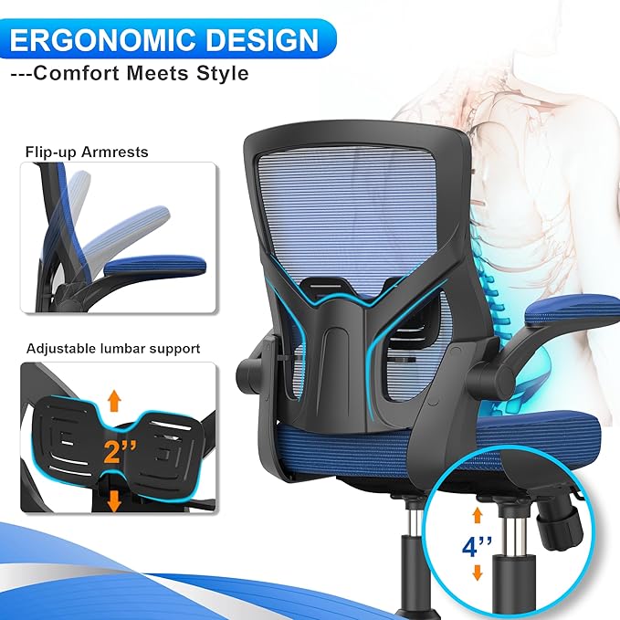 Office Chair, High Back Desk Chair Adjustable Height and Ergonomic Design Home Office Computer Chair Executive Lumbar Support Padded Flip-up Armrest Swivel Task Chair