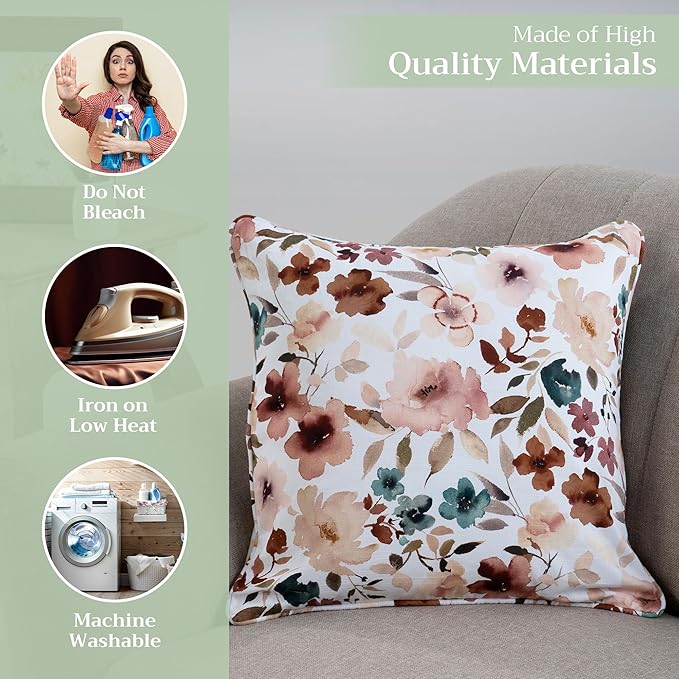 Maison d' Hermine Decorative Pillow Covers 18 x 18 Inch Square 100% Cotton Throw Pillow Covers with Invisible Zipper Cushion Case for Living Room Couch, Chair, Sofas, Bedroom, Home (Blossom - Florie)