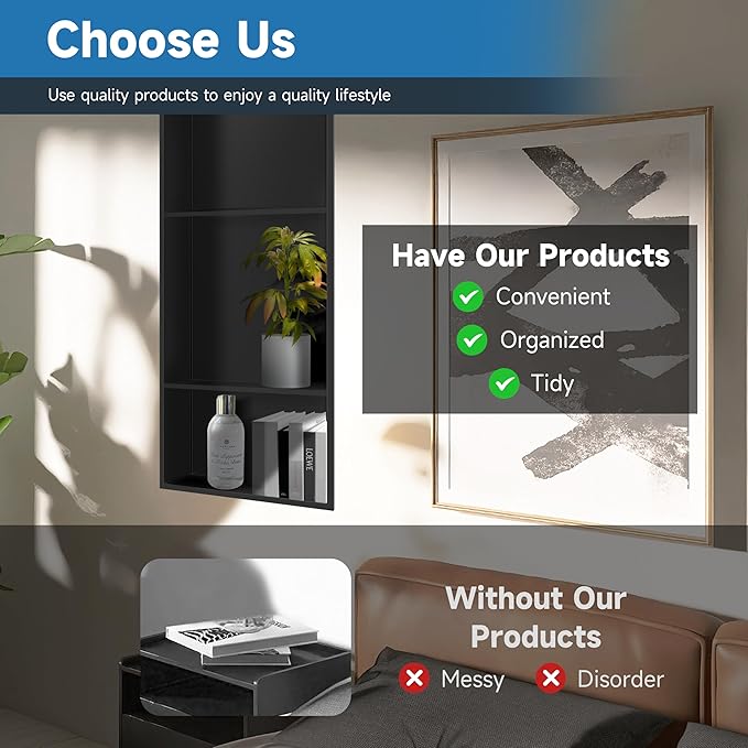 30" X 12" Stainless Steel Shower Niche Insert Tile Ready, Niche for Shower Wall, 3-Tier Recessed Shelves No Tile Needed for Bathroom Storage, Matte Black