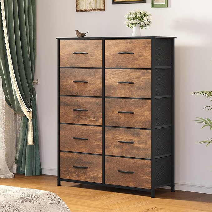DWVO 10 Drawer Dresser - Fabric Storage Tower, Organizer Unit for Bedroom, Living Room, Hallway, Closets