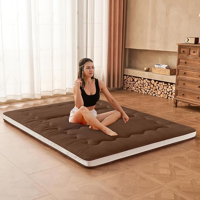 Dr.Futon Japanese Floor Futon Mattress Extra Thick Folding Roll Up Bed Topper Mat for Guest,Lounger and Tavel