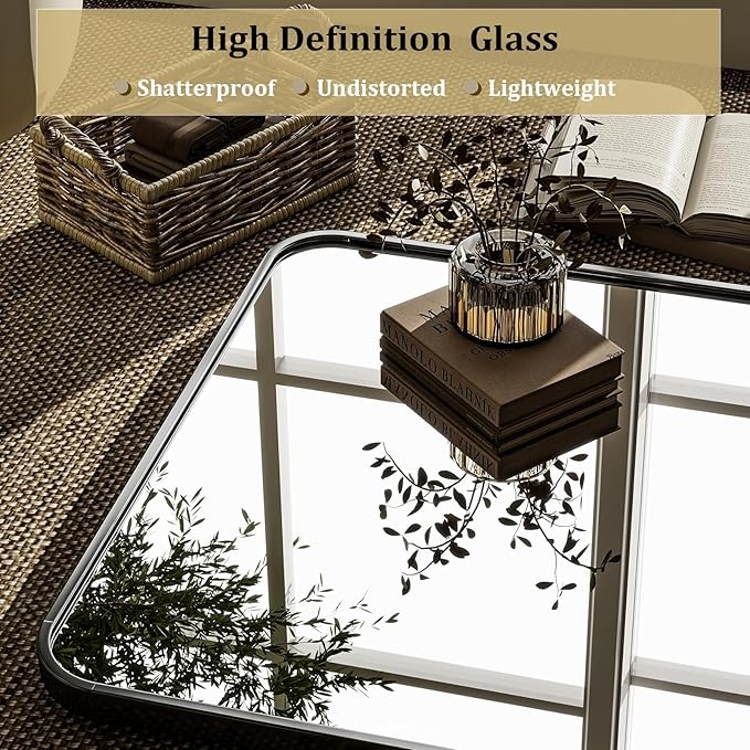 Round Corner Mirror Full Length, 66" x 23" Floor Mirror with Stand, Matte Aluminum Alloy Frame Full Body Mirror, Standing Hanging or Leaning for Bedroom and Living Room, Black