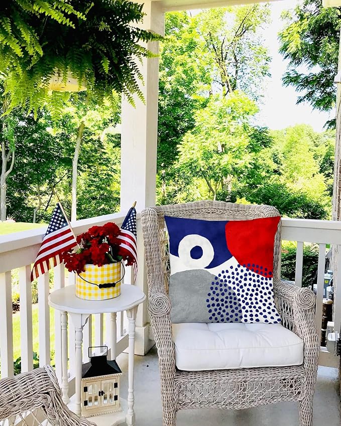 Jartinle 4th of July Pillow Covers 18x18 Set of 4 Patriotic Red White & Blue Abstract Throw Covers, Geometric Memorial Day Independence Decor for Couch, Sofa Home Outdoor Decorations